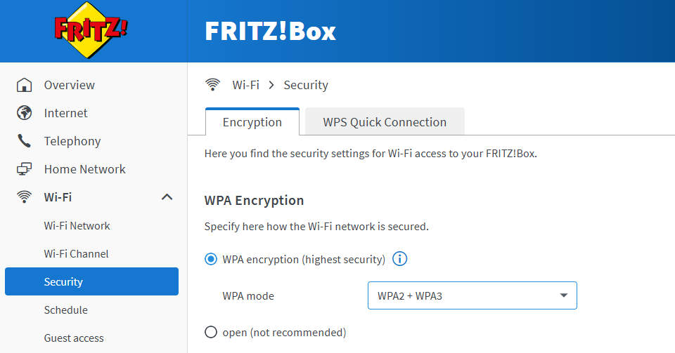 WiFi WPA3 beveiliging Fritzbox